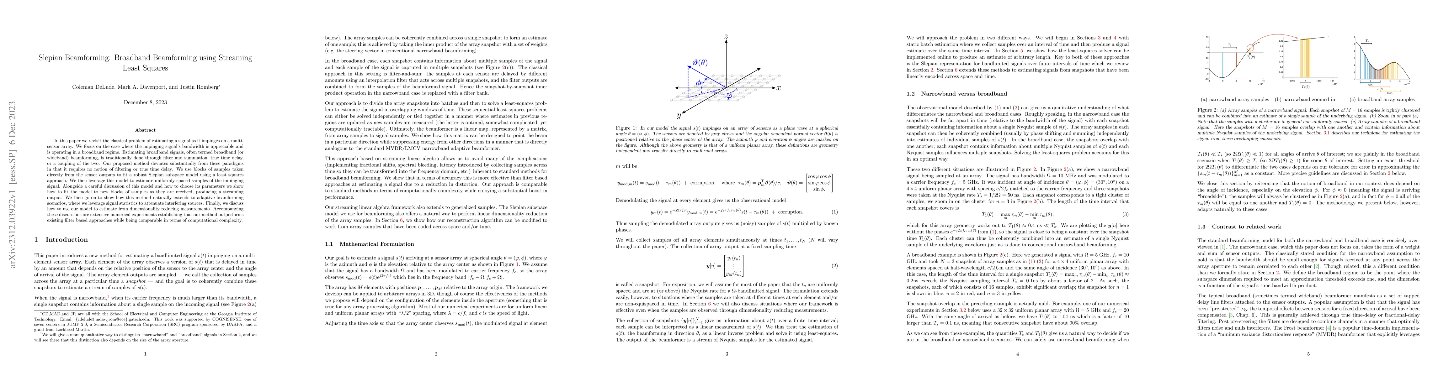 Thumbnail for Slepian Beamforming: Broadband Beamforming using Streaming Least Squares