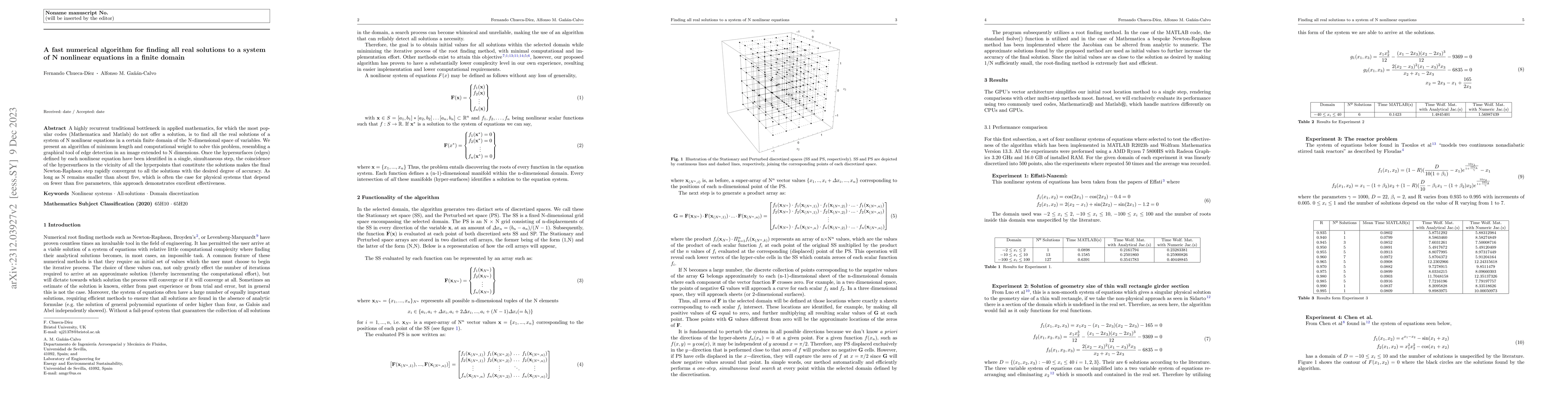 Thumbnail for A fast numerical algorithm for finding all real solutions to a system of
  N nonlinear equations in a finite domain