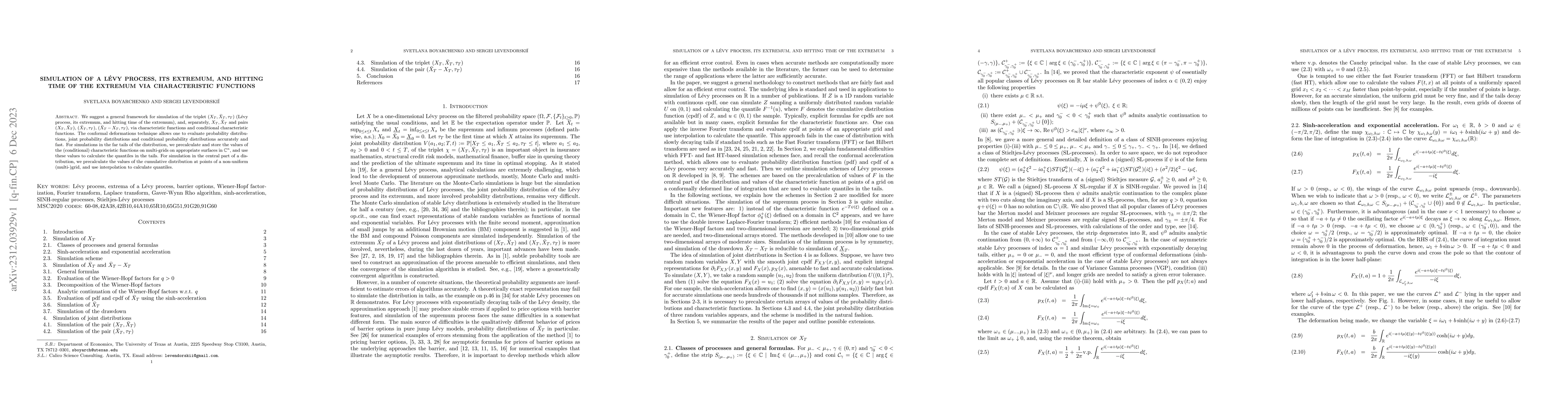 Thumbnail for Simulation of a L\'evy process, its extremum, and hitting time of the
  extremum via characteristic functions