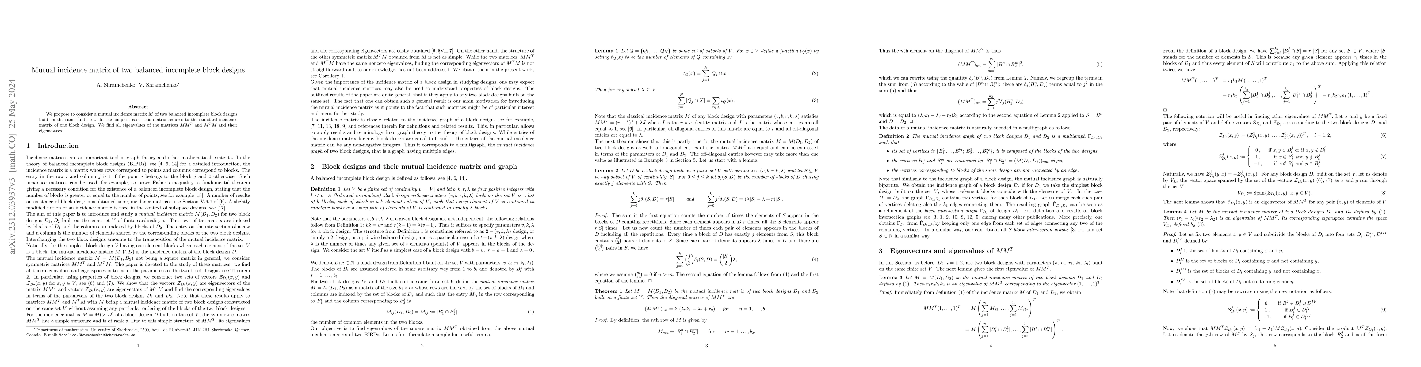 Thumbnail for Mutual incidence matrix of two balanced incomplete block designs