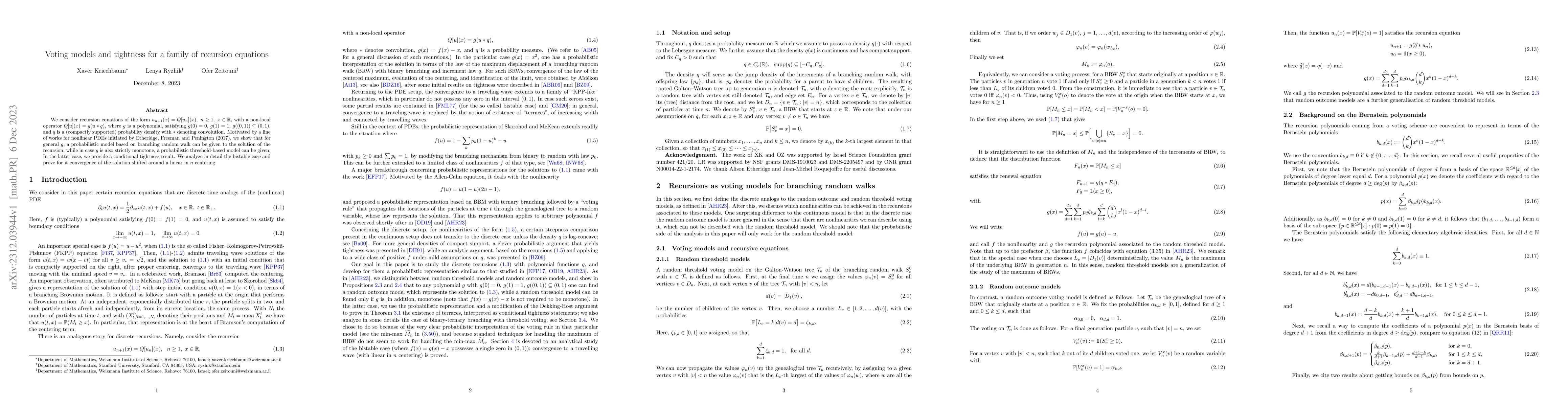 Thumbnail for Voting models and tightness for a family of recursion equations