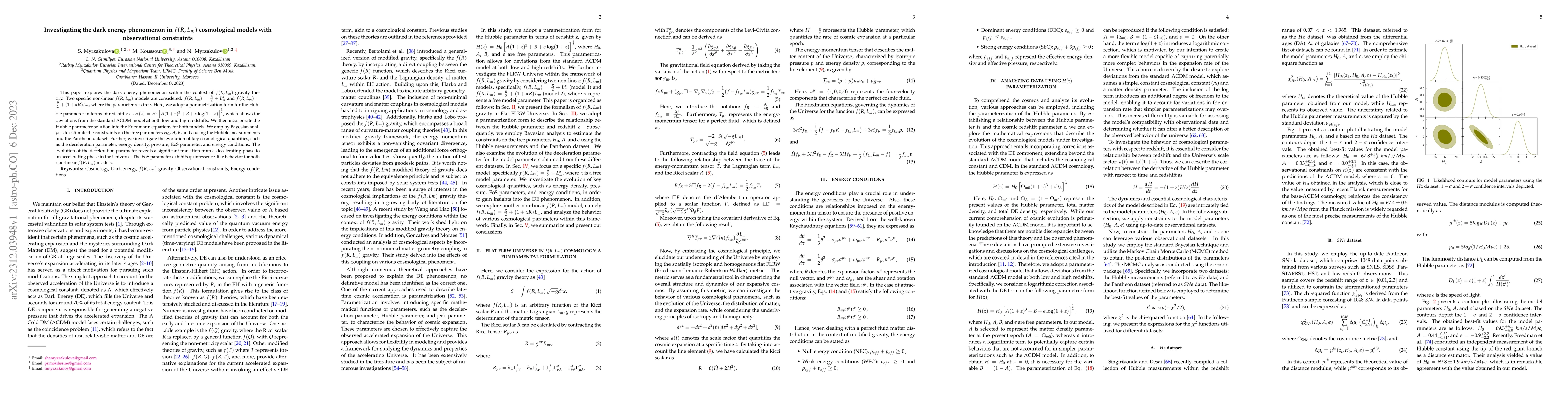 Thumbnail for Investigating the dark energy phenomenon in $f(R,L_m)$ cosmological
  models with observational constraints