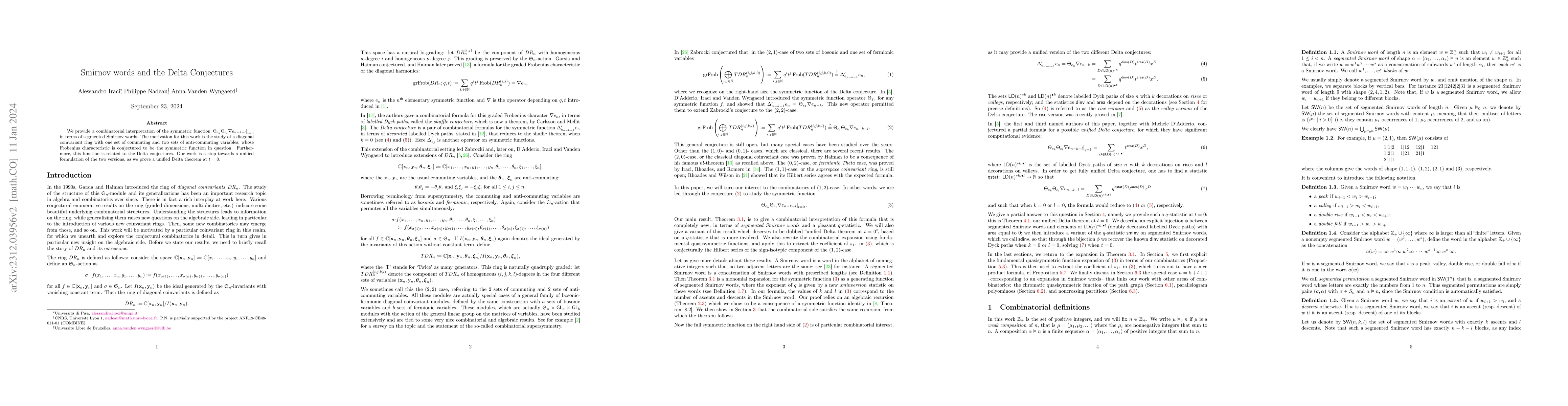 Thumbnail for Smirnov words and the Delta Conjectures