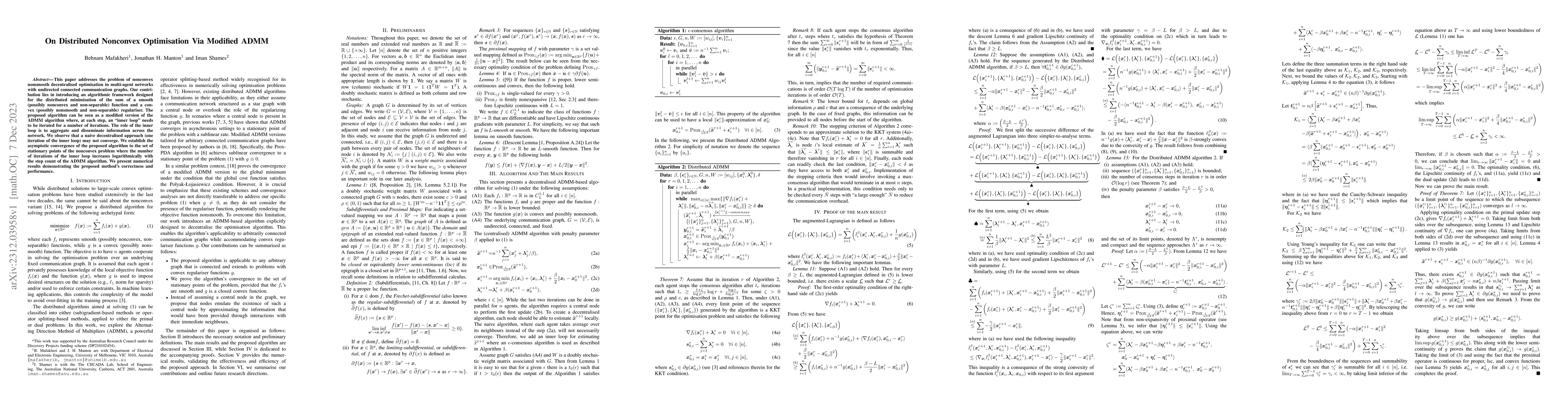 Thumbnail for On Distributed Nonconvex Optimisation Via Modified ADMM