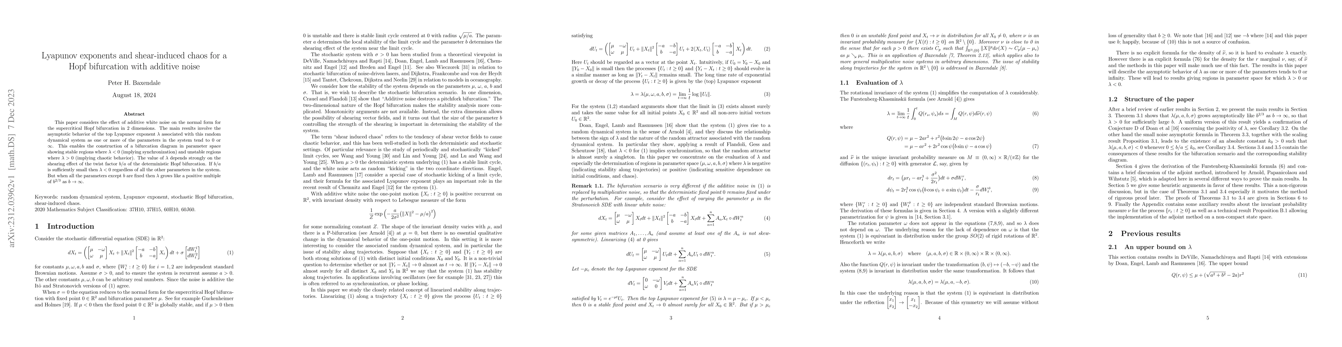 Thumbnail for Lyapunov exponents and shear-induced chaos for a Hopf bifurcation with
  additive noise