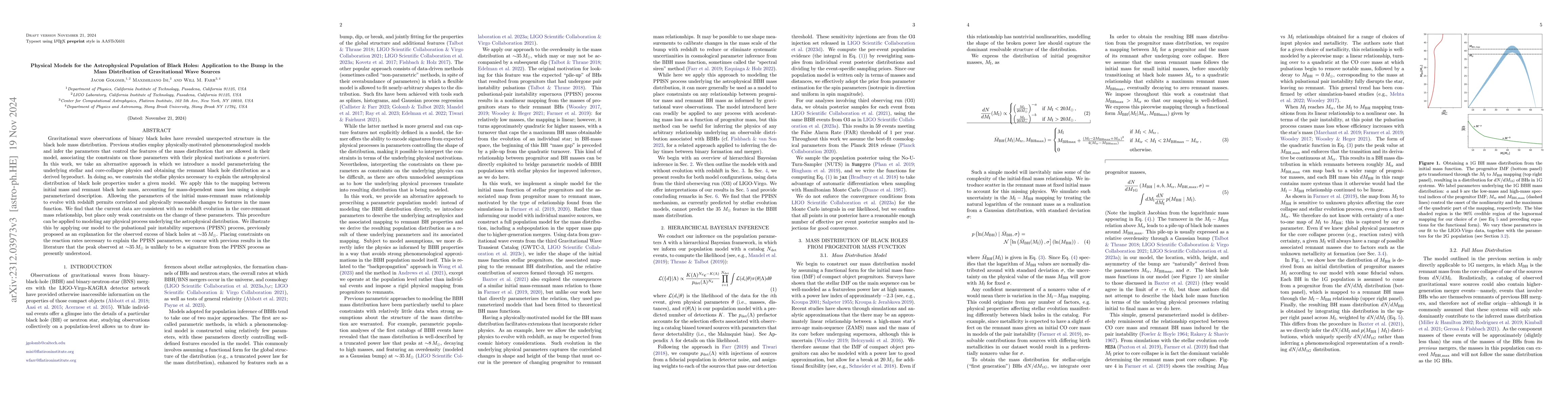 Thumbnail for Physical Models for the Astrophysical Population of Black Holes:
  Application to the Bump in the Mass Distribution of Gravitational Wave
  Sources