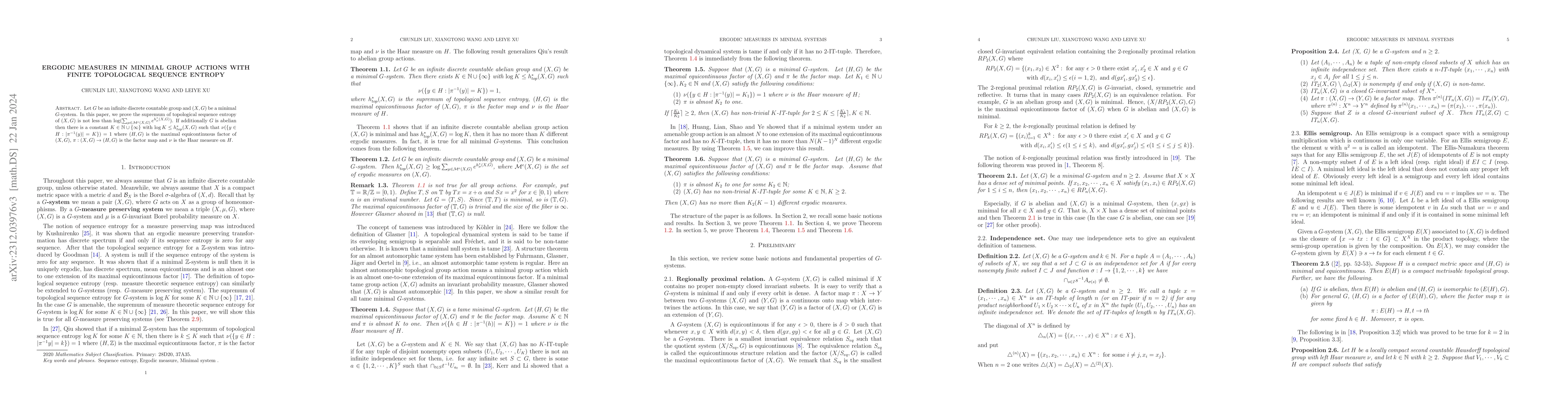 Thumbnail for Ergodic measures in minimal group actions with finite topological
  sequence entropy