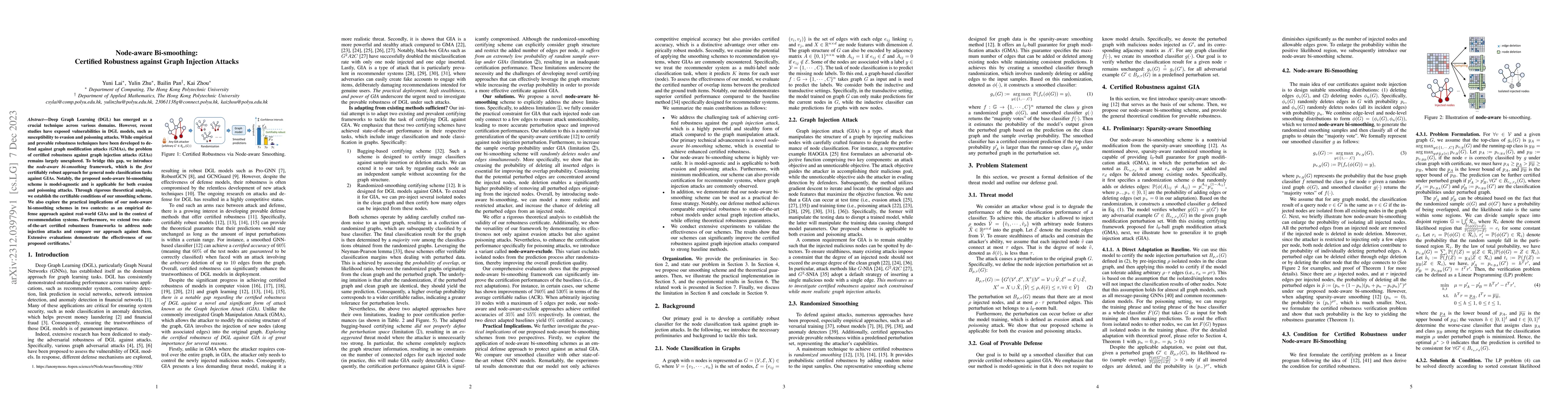 Thumbnail for Node-aware Bi-smoothing: Certified Robustness against Graph Injection
  Attacks