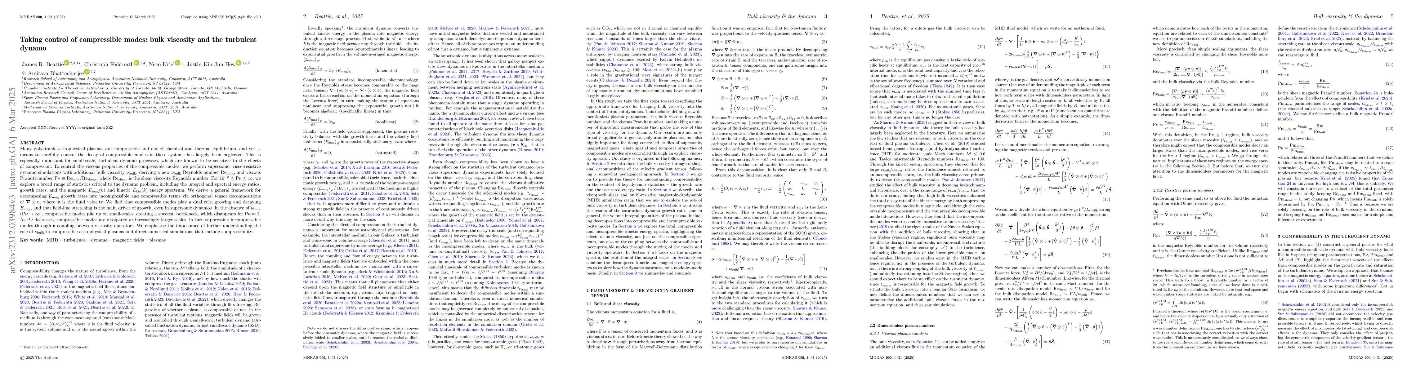 Thumbnail for Taking control of compressible modes: bulk viscosity and the turbulent
  dynamo