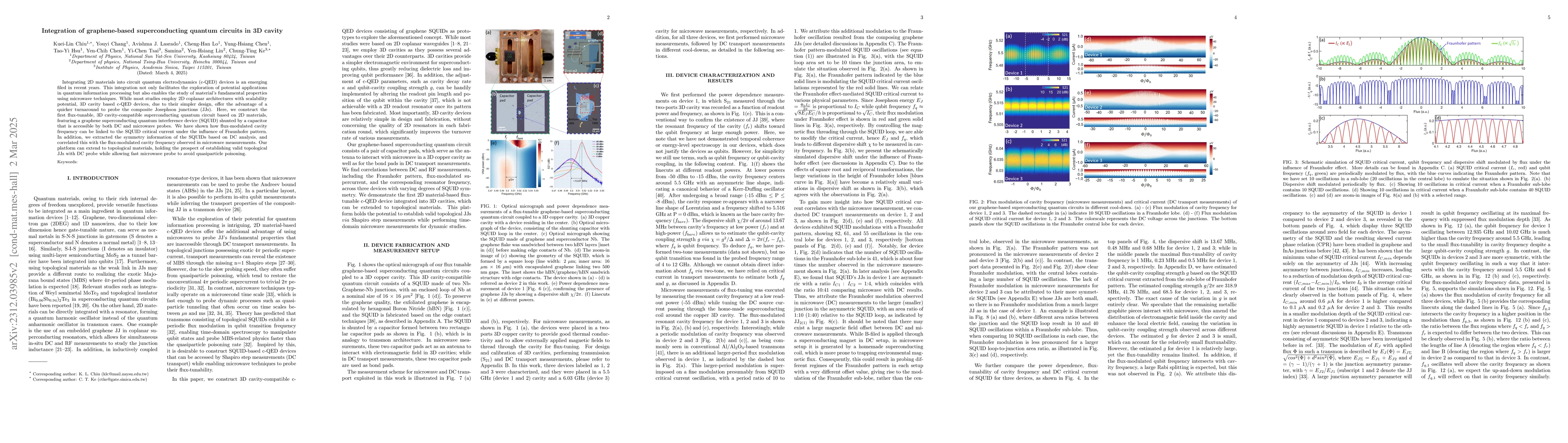 Thumbnail for Flux tunable graphene-based superconducting quantum circuits coupled to
  3D cavity