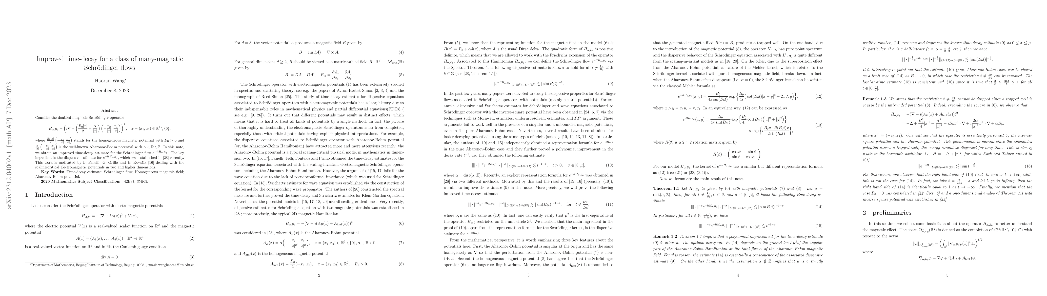 Thumbnail for Improved time-decay for a class of many-magnetic Schr\"odinger flows