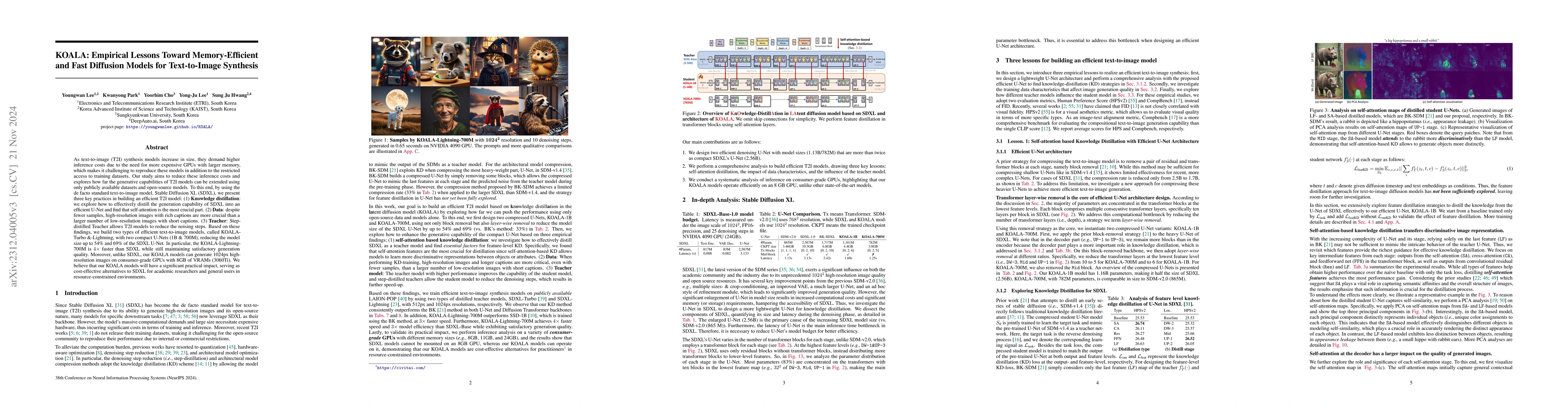 Thumbnail for KOALA: Empirical Lessons Toward Memory-Efficient and Fast Diffusion
  Models for Text-to-Image Synthesis