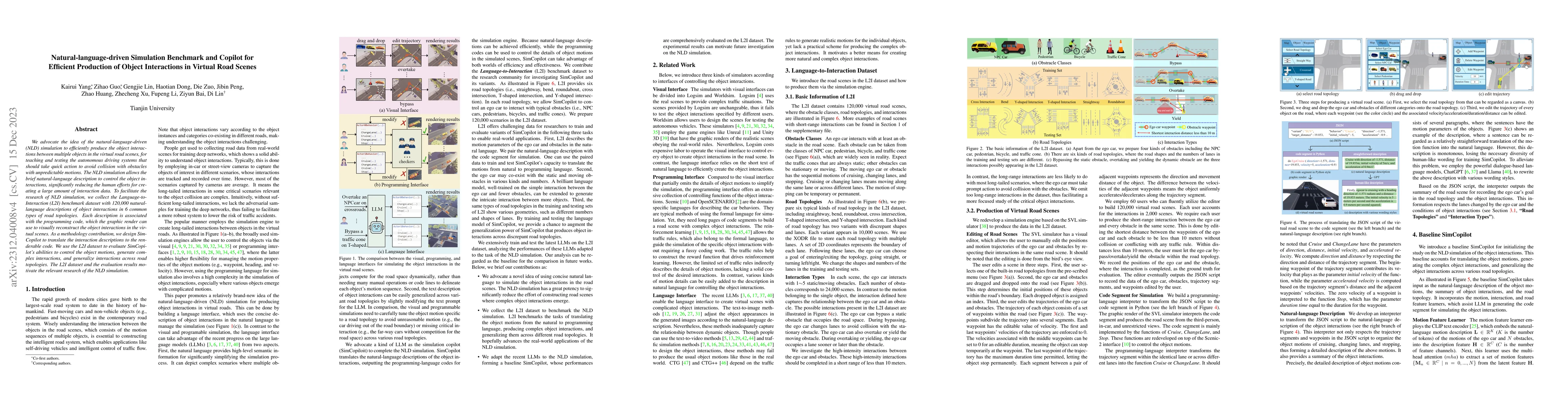 Thumbnail for Natural-language-driven Simulation Benchmark and Copilot for Efficient
  Production of Object Interactions in Virtual Road Scenes