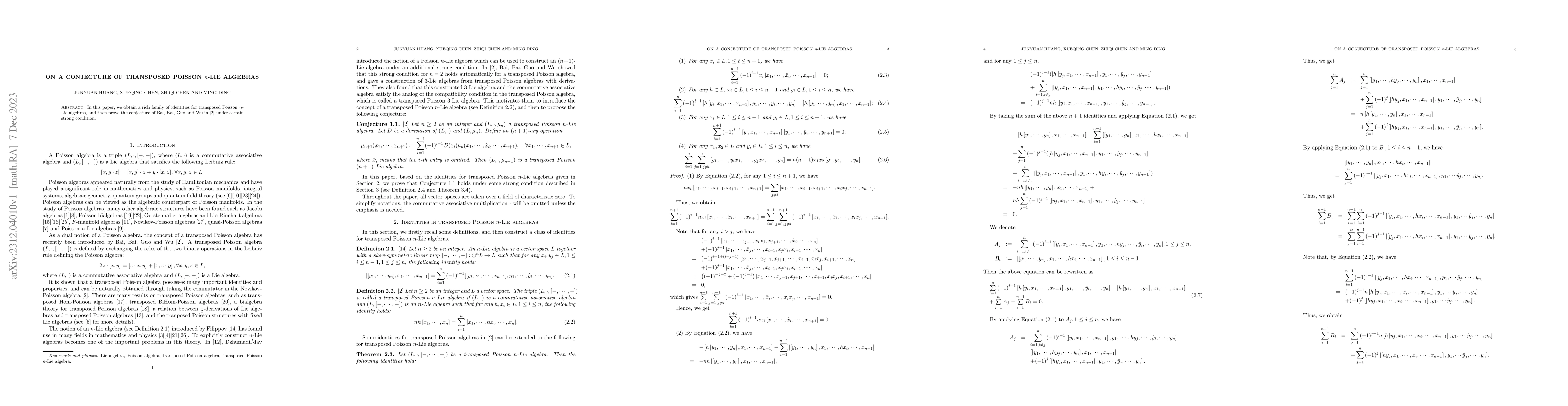 Thumbnail for On a conjecture of transposed Poisson $n$-Lie algebras