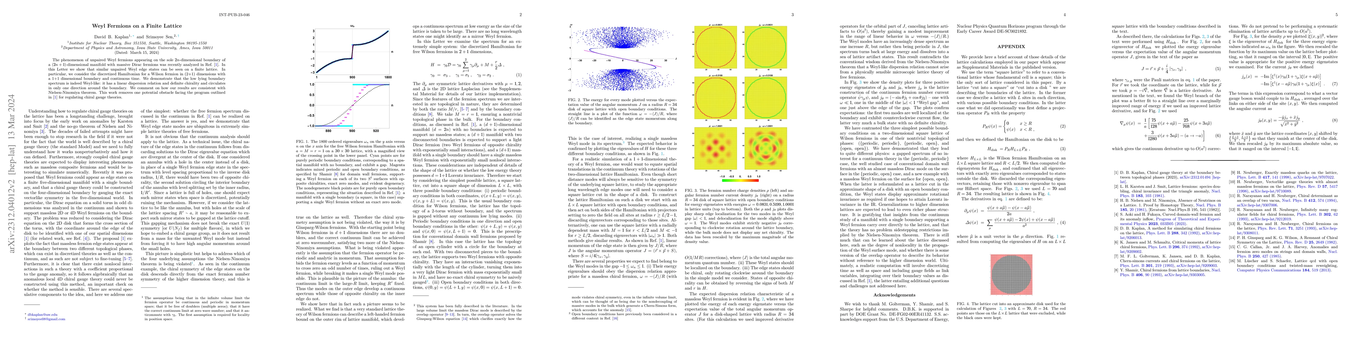 Thumbnail for Weyl fermions on a finite lattice