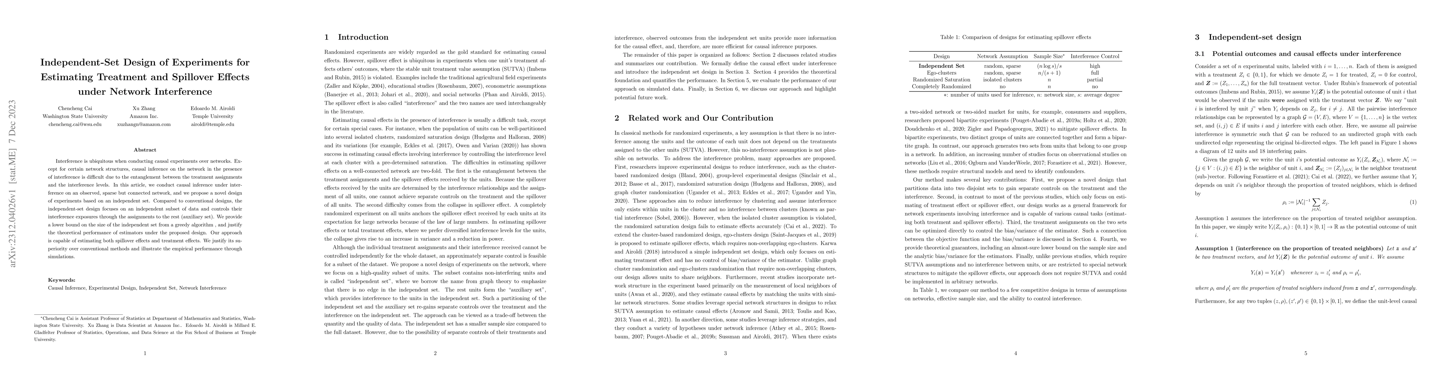 Thumbnail for Independent-Set Design of Experiments for Estimating Treatment and
  Spillover Effects under Network Interference