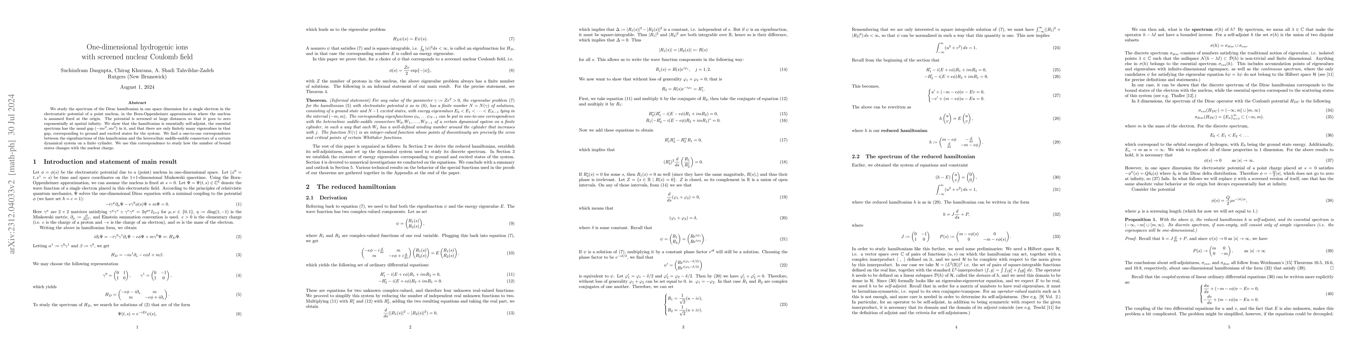 Thumbnail for One-dimensional hydrogenic ions with screened nuclear Coulomb field