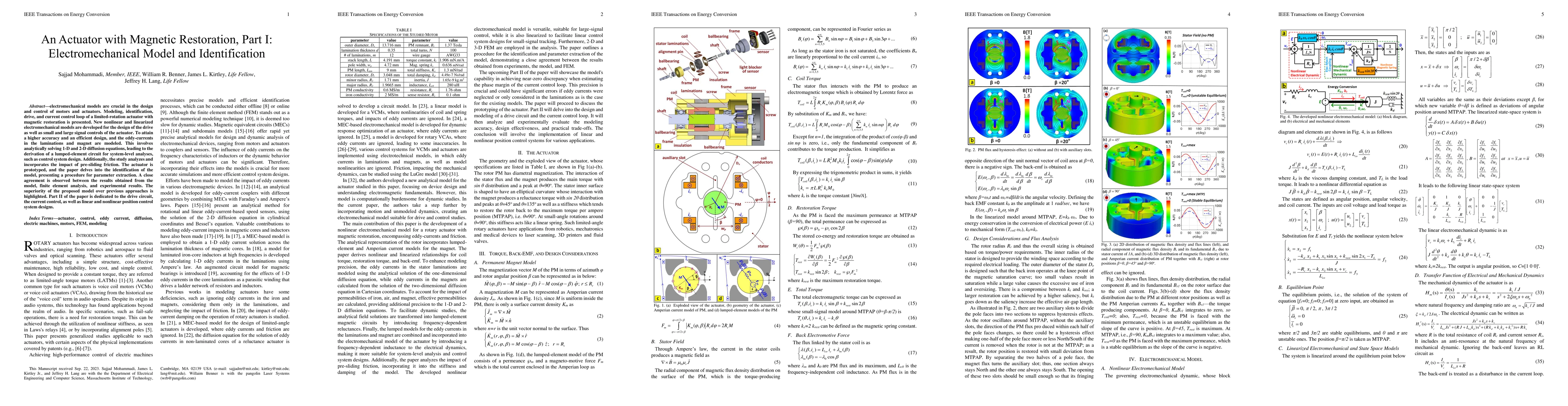 Thumbnail for An Actuator with Magnetic Restoration, Part I: Electromechanical Model
  and Identification