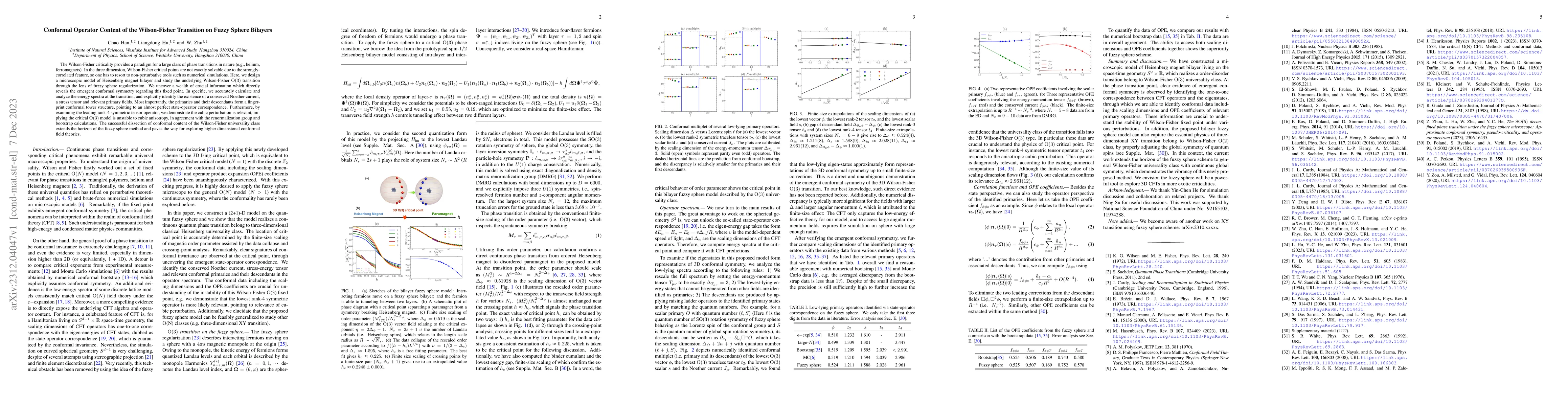 Thumbnail for Conformal Operator Content of the Wilson-Fisher Transition on Fuzzy
  Sphere Bilayers