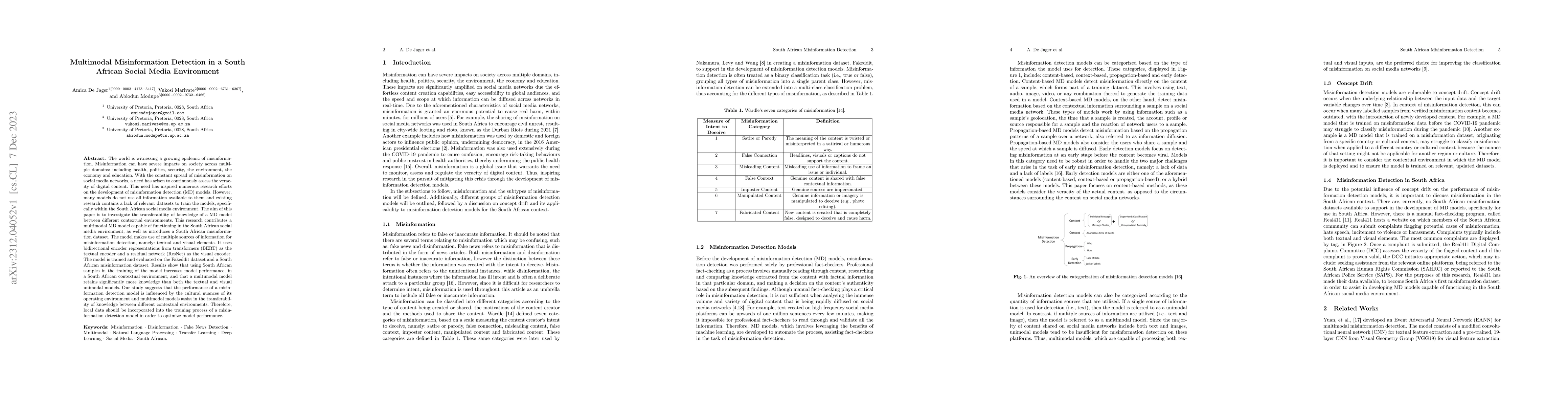 Thumbnail for Multimodal Misinformation Detection in a South African Social Media
  Environment