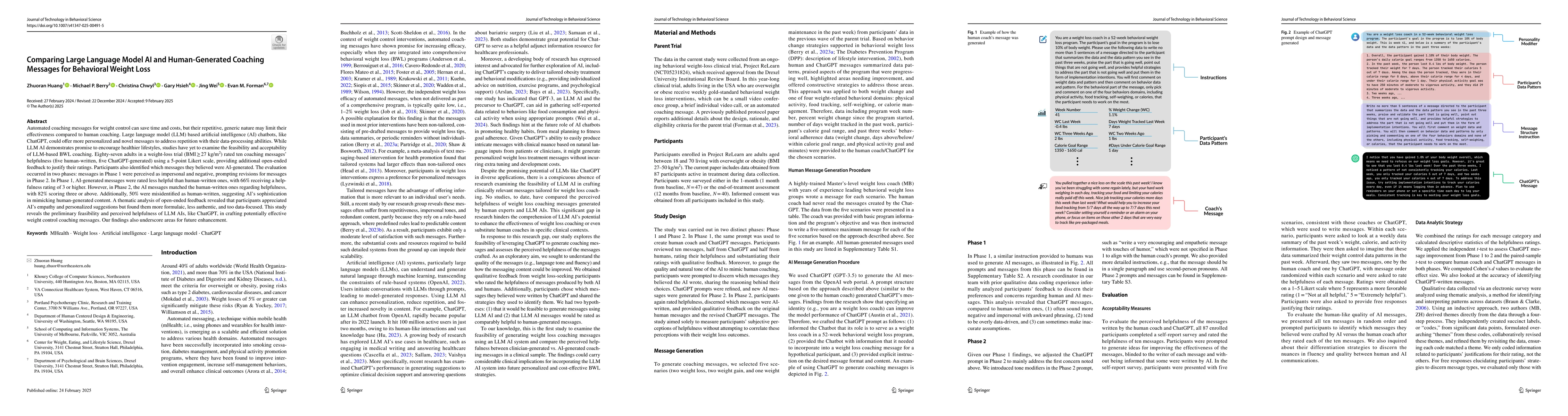 Thumbnail for Comparing Large Language Model AI and Human-Generated Coaching Messages
  for Behavioral Weight Loss