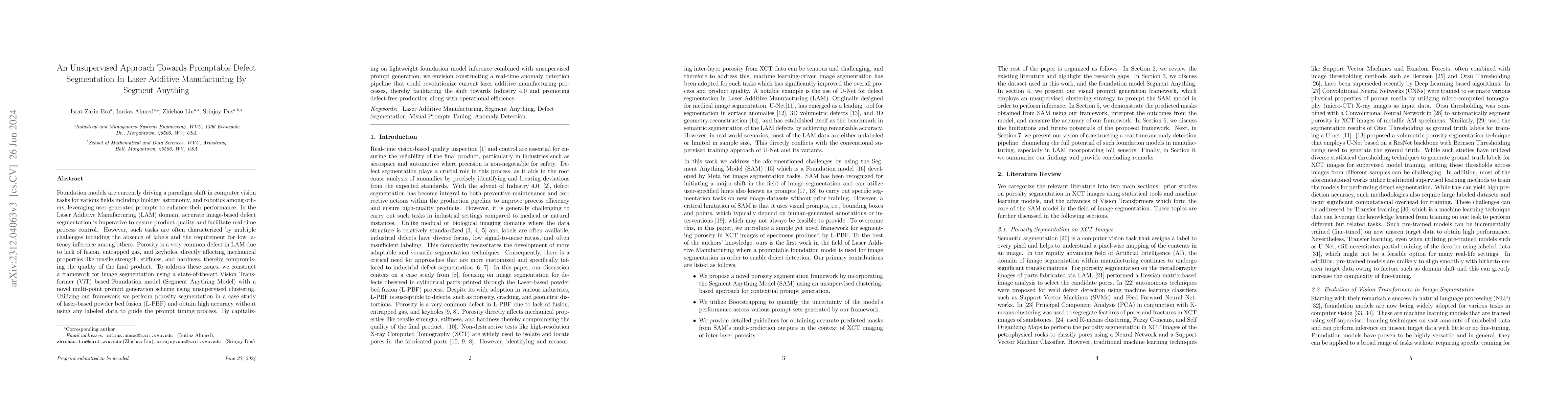 Thumbnail for An unsupervised approach towards promptable defect segmentation in
  laser-based additive manufacturing by Segment Anything