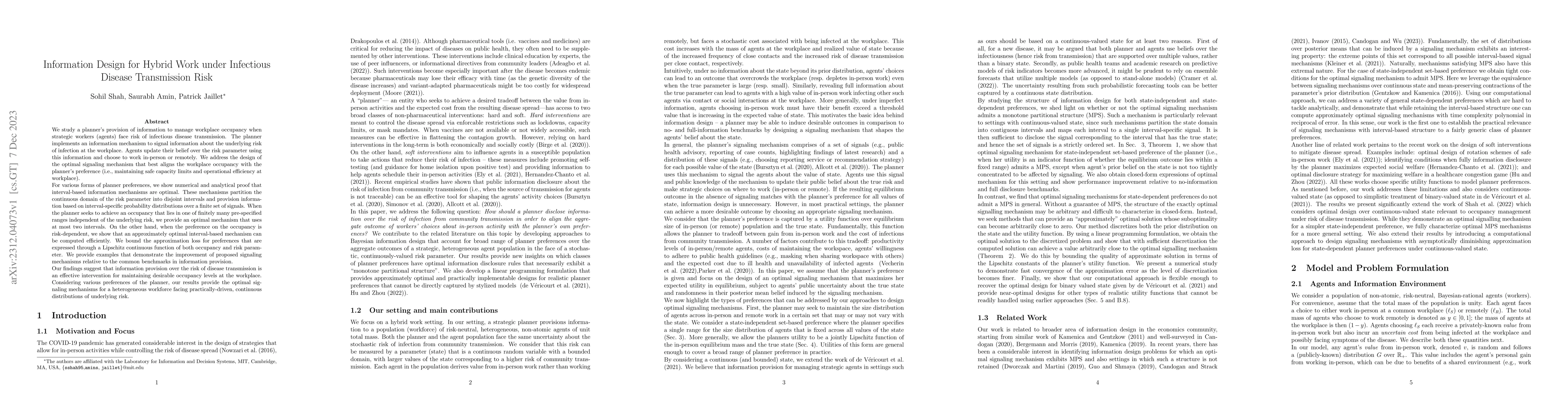 Thumbnail for Information Design for Hybrid Work under Infectious Disease Transmission
  Risk