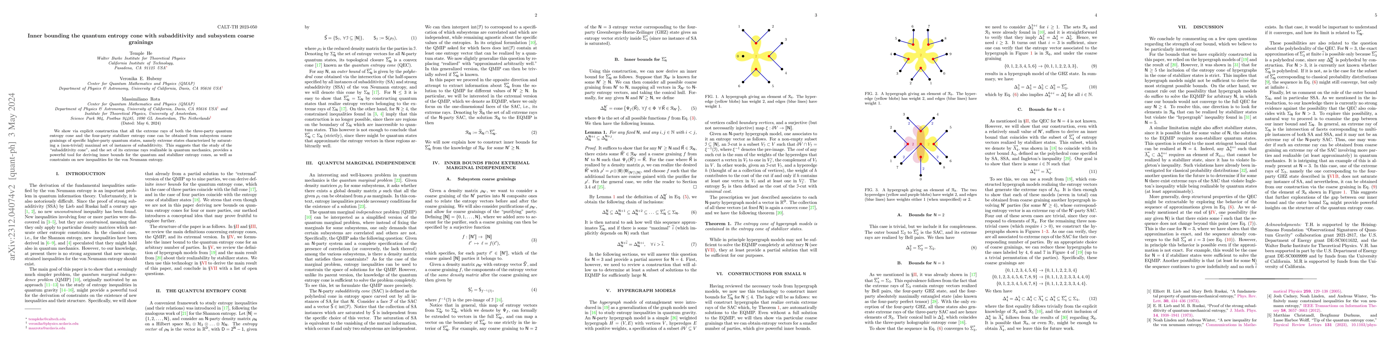 Thumbnail for Inner bounding the quantum entropy cone with subadditivity and subsystem
  coarse grainings