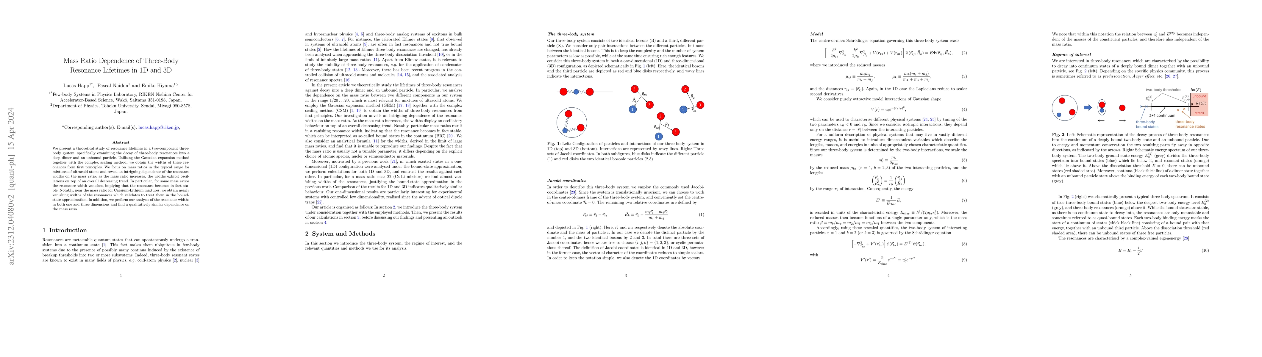 Thumbnail for Mass Ratio Dependence of Three-Body Resonance Lifetimes in 1D and 3D