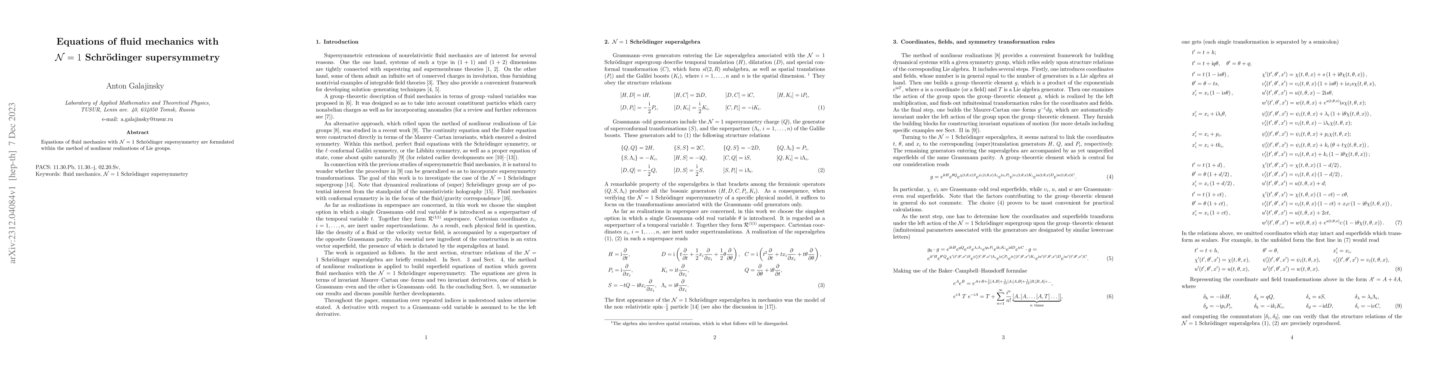 Thumbnail for Equations of fluid mechanics with N=1 Schrodinger supersymmetry