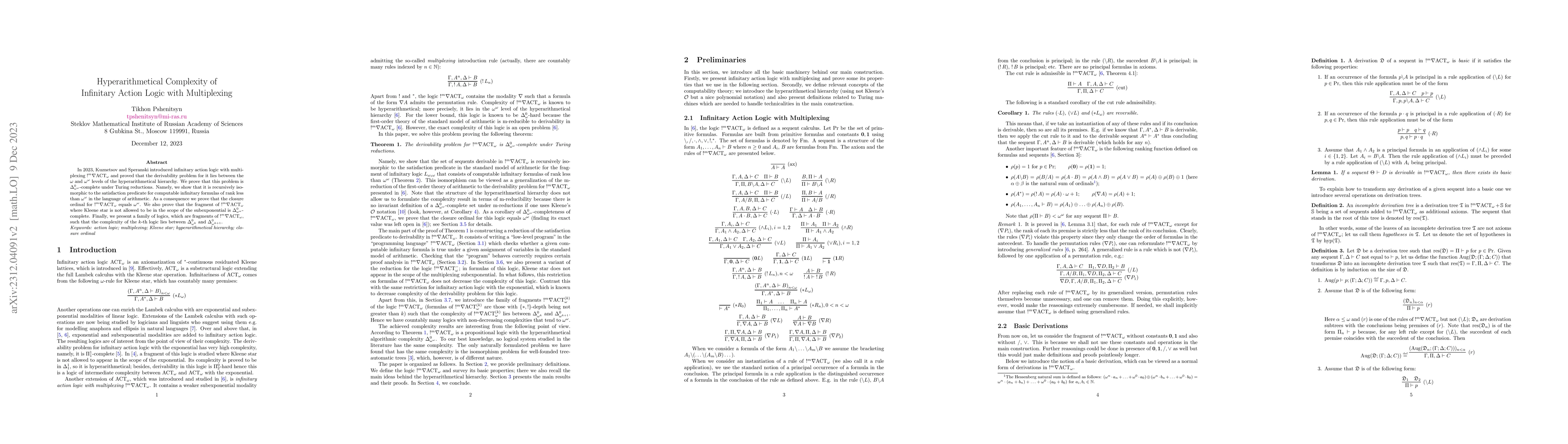 Thumbnail for Hyperarithmetical Complexity of Infinitary Action Logic with
  Multiplexing