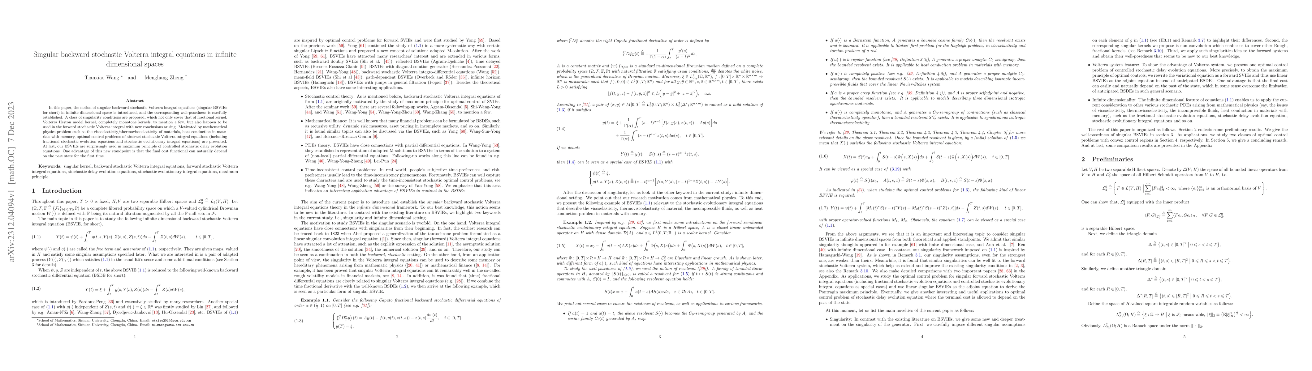 Thumbnail for Singular backward stochastic Volterra integral equations in infinite
  dimensional spaces
