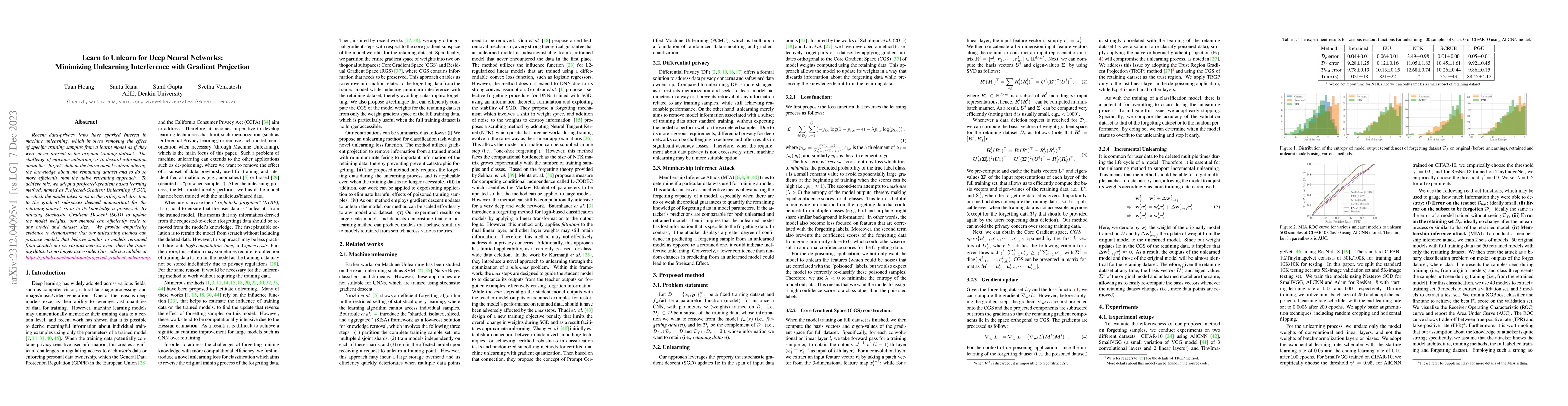Thumbnail for Learn to Unlearn for Deep Neural Networks: Minimizing Unlearning
  Interference with Gradient Projection