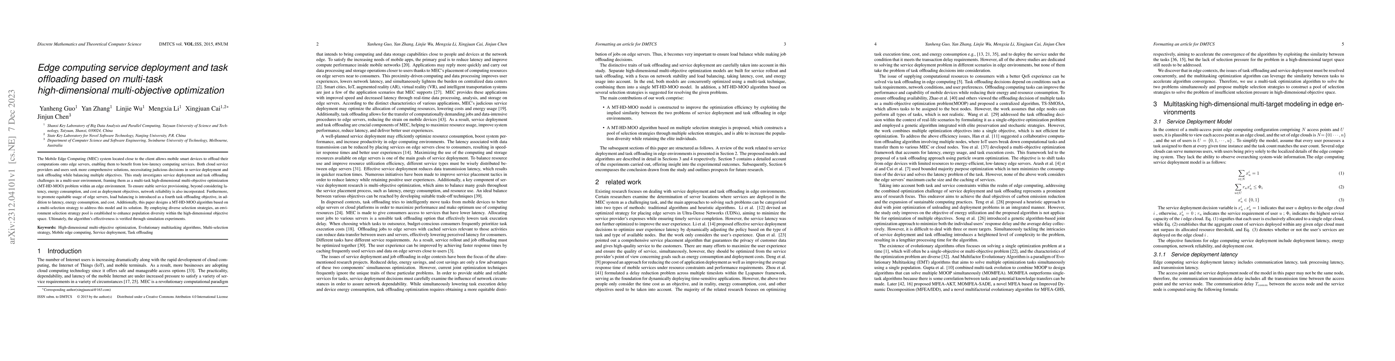 Thumbnail for Edge computing service deployment and task offloading based on
  multi-task high-dimensional multi-objective optimization