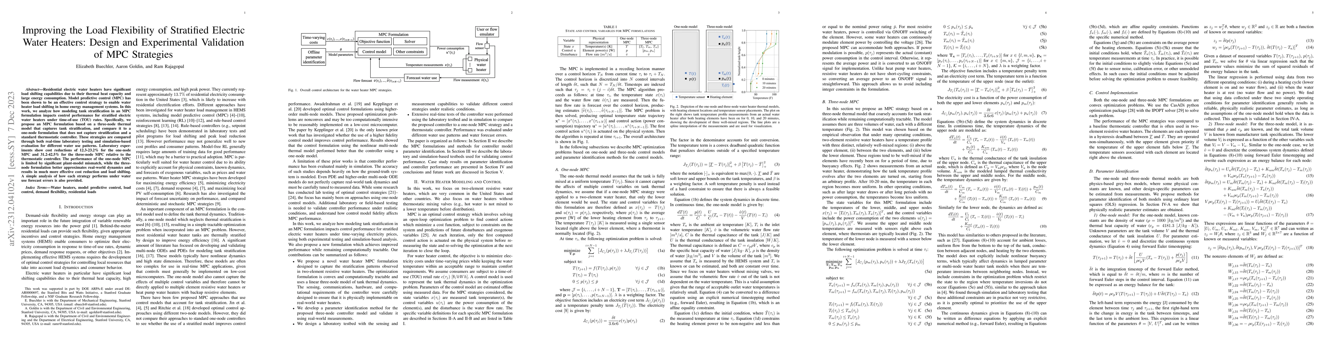 Thumbnail for Improving the Load Flexibility of Stratified Electric Water Heaters:
  Design and Experimental Validation of MPC Strategies