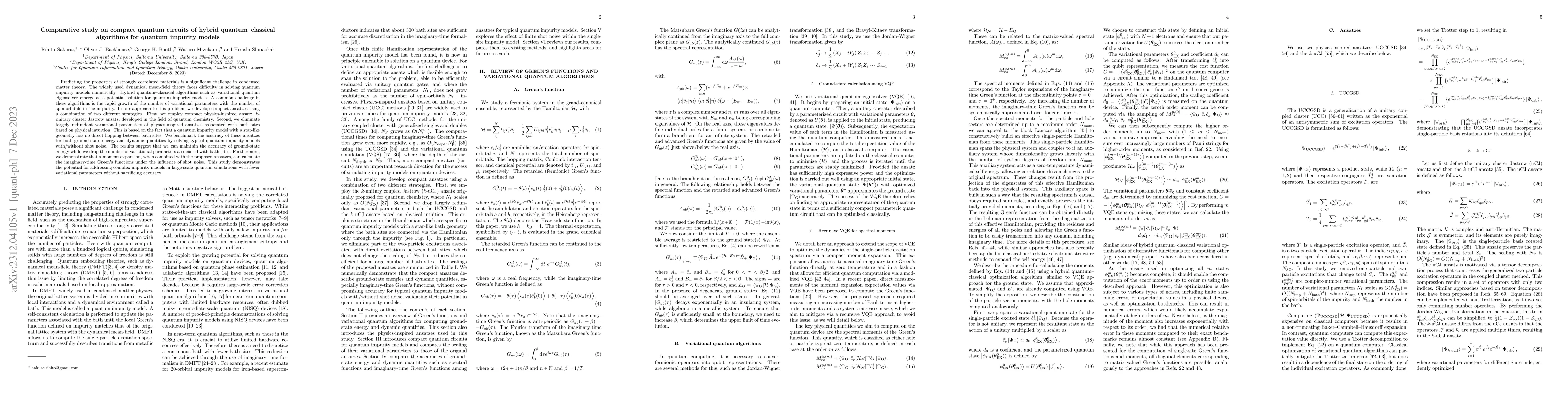 Thumbnail for Comparative study on compact quantum circuits of hybrid
  quantum-classical algorithms for quantum impurity models