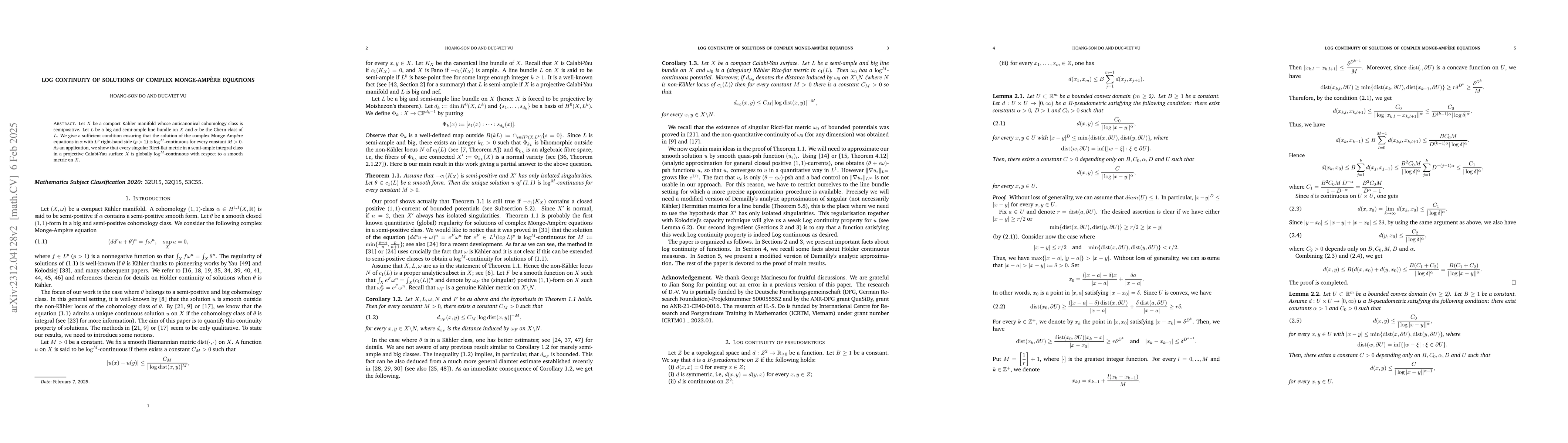 Thumbnail for Log continuity of solutions of complex Monge-Amp\`ere equations