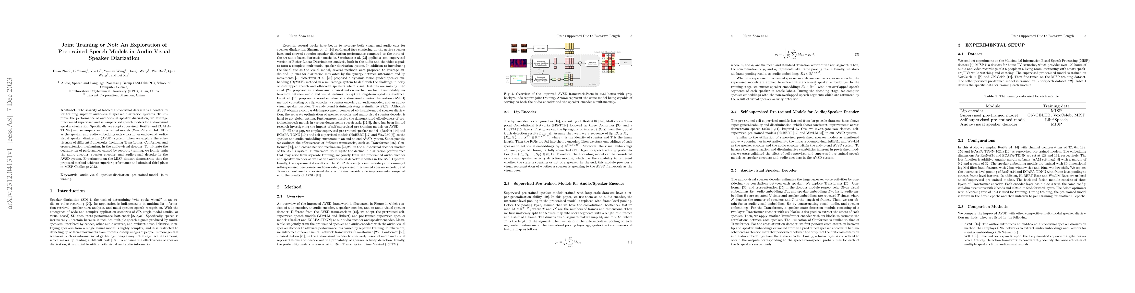 Thumbnail for Joint Training or Not: An Exploration of Pre-trained Speech Models in
  Audio-Visual Speaker Diarization