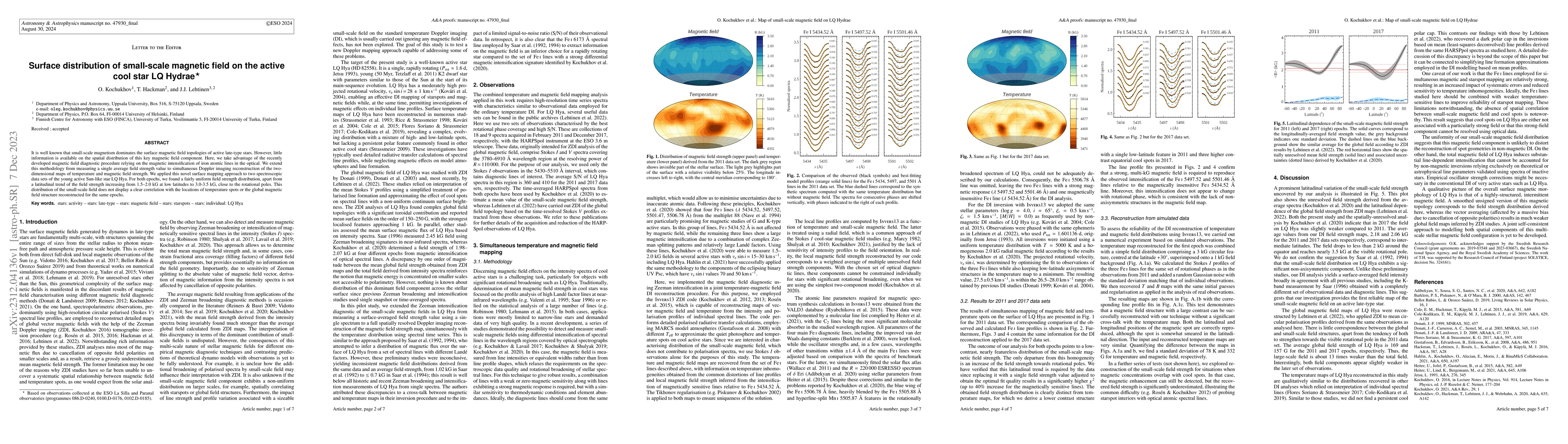 Thumbnail for Surface distribution of small-scale magnetic field on the active cool
  star LQ Hydrae