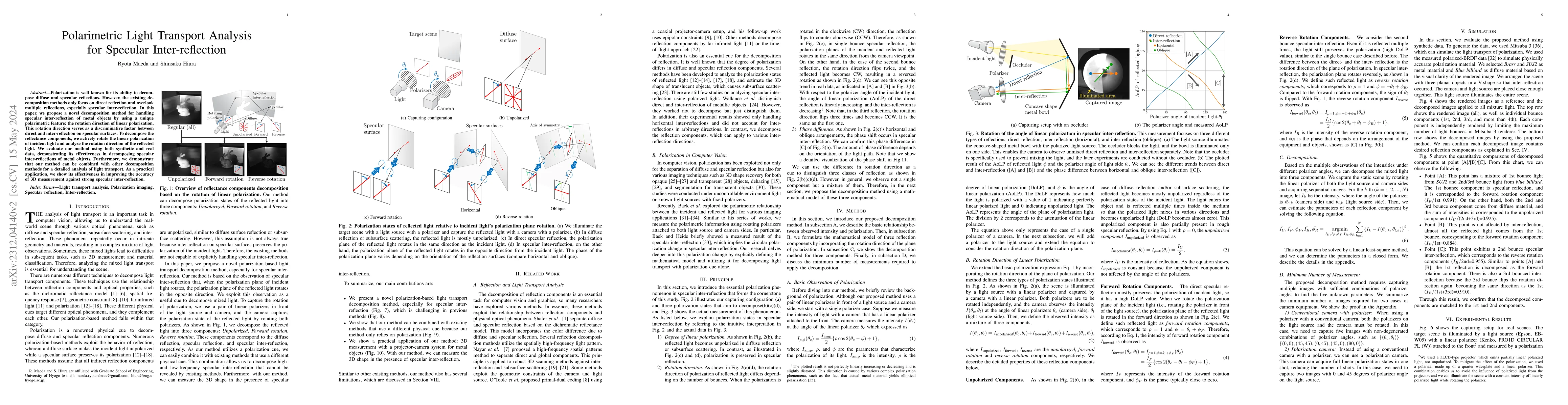 Thumbnail for Polarimetric Light Transport Analysis for Specular Inter-reflection