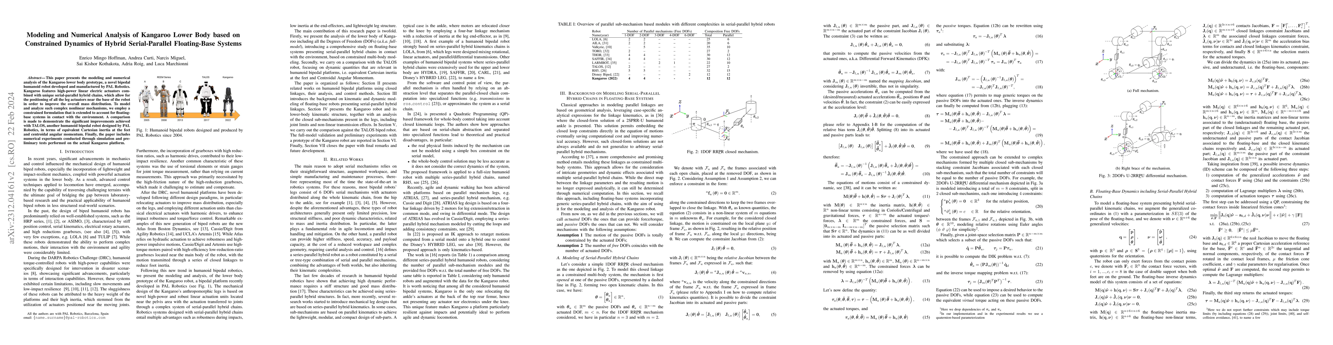 Thumbnail for Modeling and Numerical Analysis of Kangaroo Lower Body based on
  Constrained Dynamics of Hybrid Serial-Parallel Floating-Base Systems