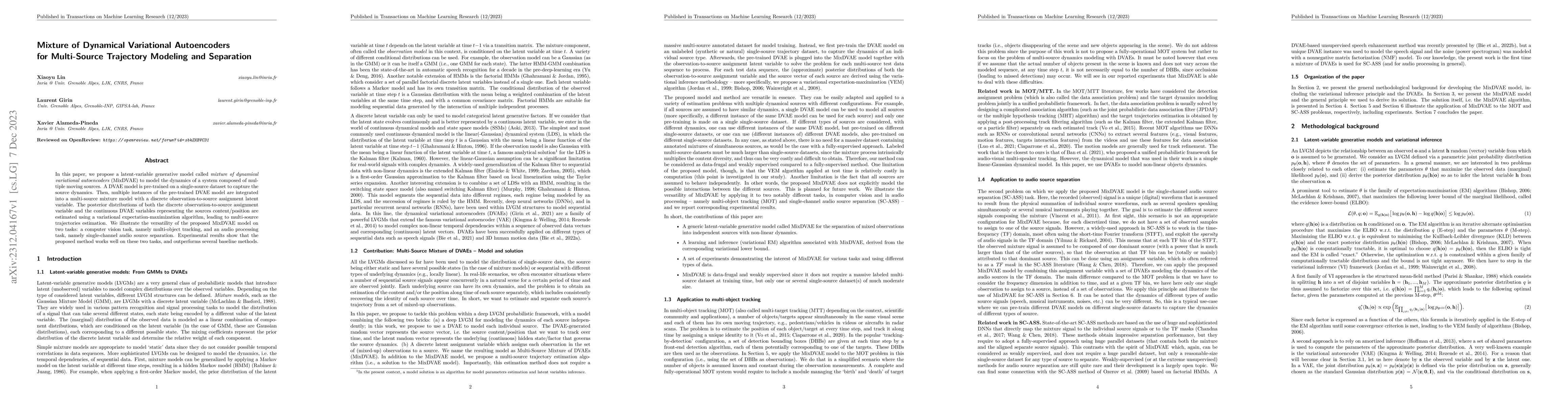 Thumbnail for Mixture of Dynamical Variational Autoencoders for Multi-Source
  Trajectory Modeling and Separation