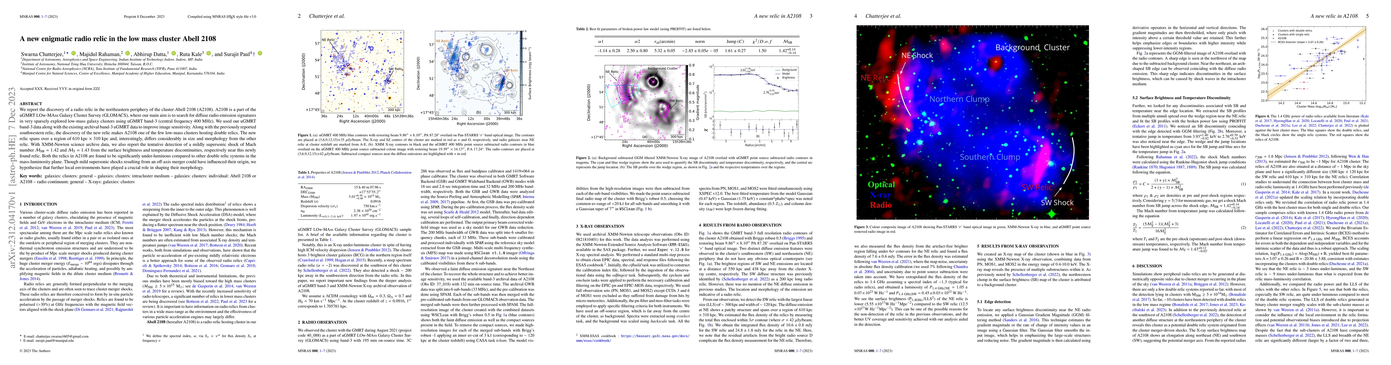 Thumbnail for A new enigmatic radio relic in the low mass cluster Abell 2108