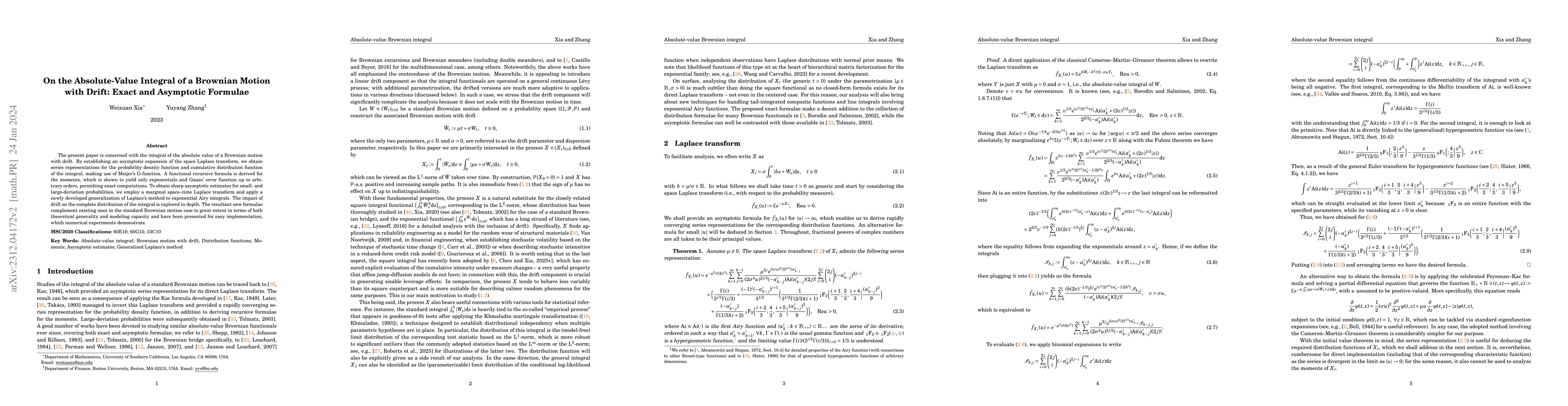 Thumbnail for On the Absolute-Value Integral of a Brownian Motion with Drift: Exact
  and Asymptotic Formulae