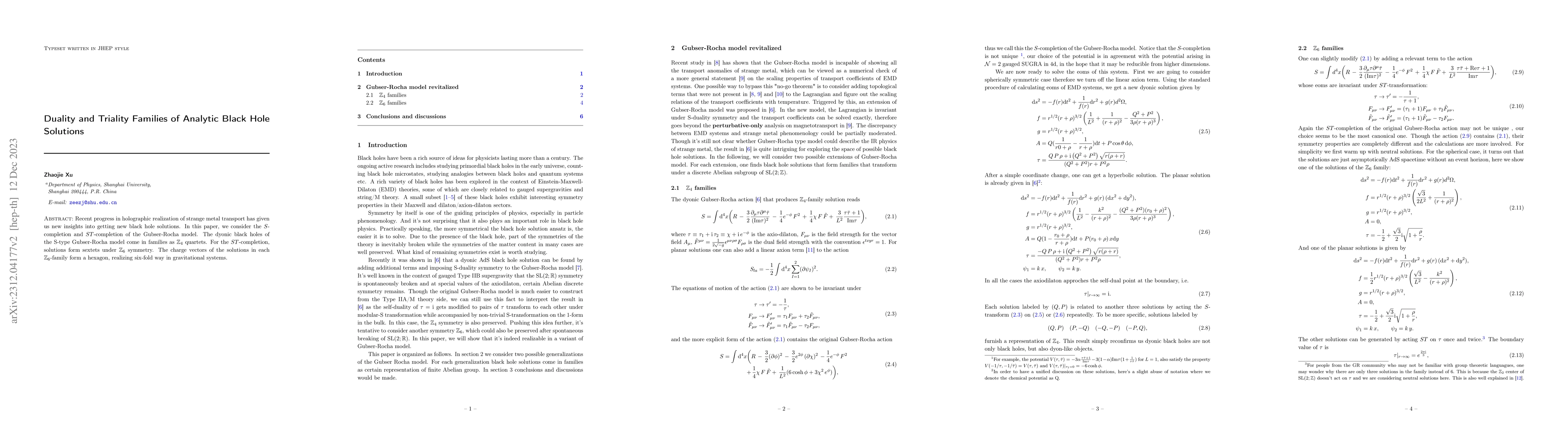 Thumbnail for Duality and Triality Families of Analytic Black Hole Solutions