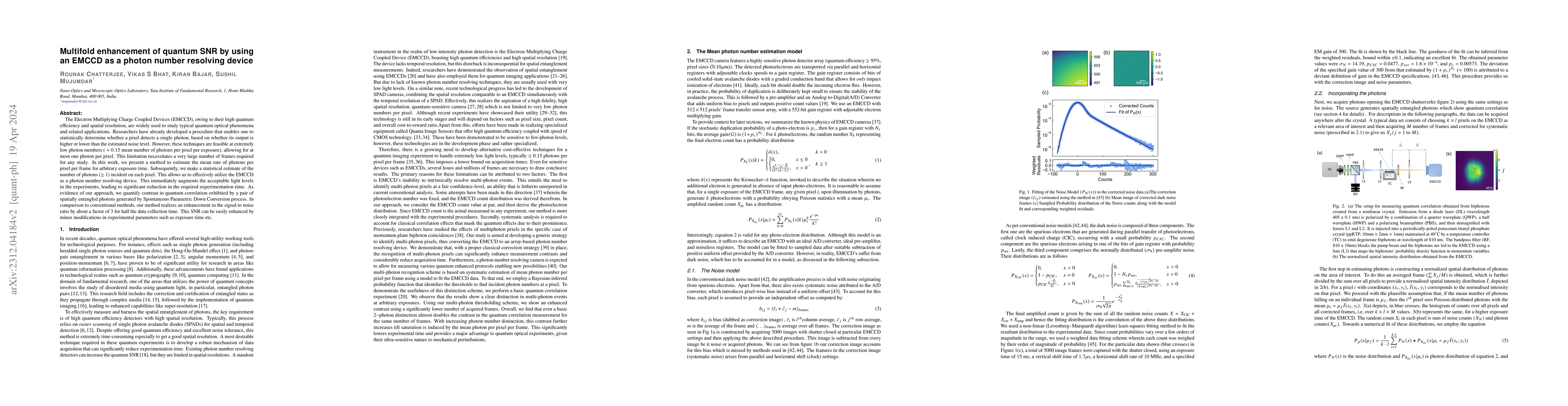 Thumbnail for Multifold enhancement of quantum SNR by using an EMCCD as a photon
  number resolving device