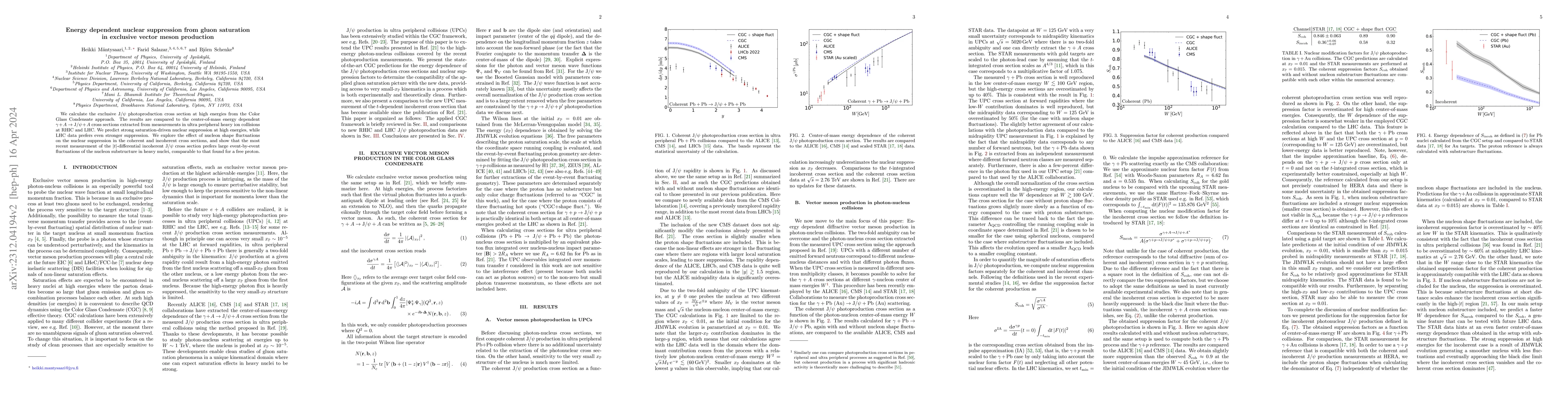 Thumbnail for Energy dependent nuclear suppression from gluon saturation in exclusive
  vector meson production