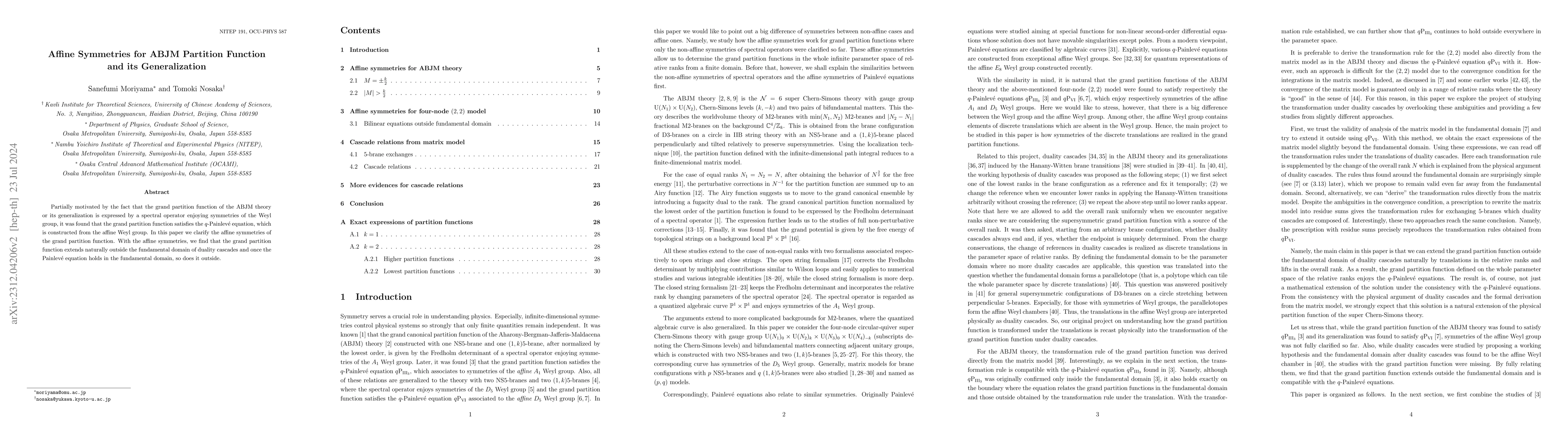 Thumbnail for Affine Symmetries for ABJM Partition Function and its Generalization