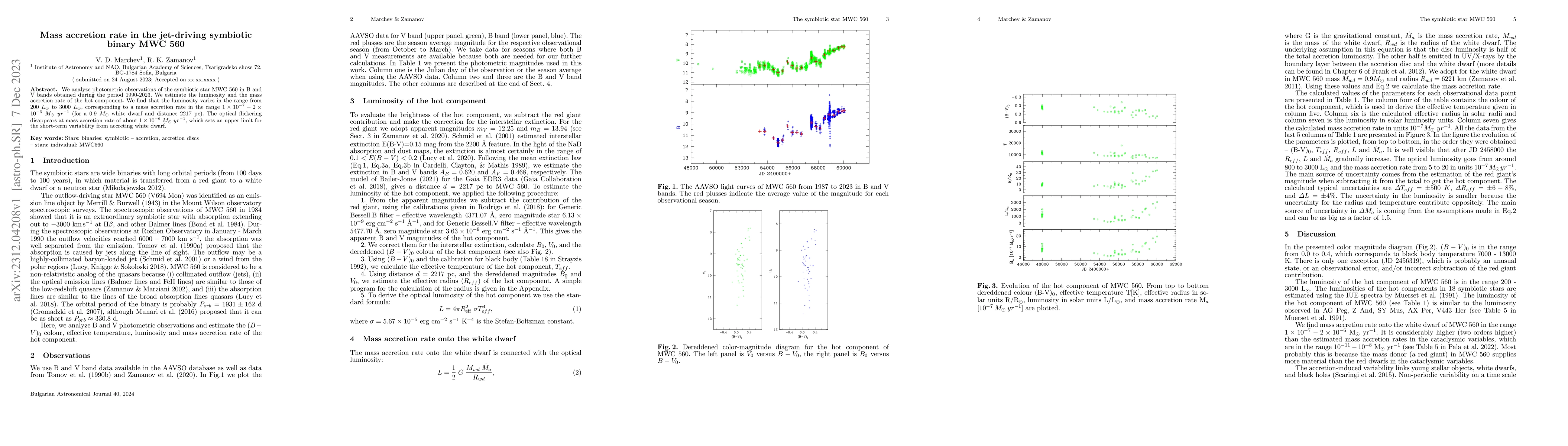 Thumbnail for Mass accretion rate in the jet-driving symbiotic binary MWC 560