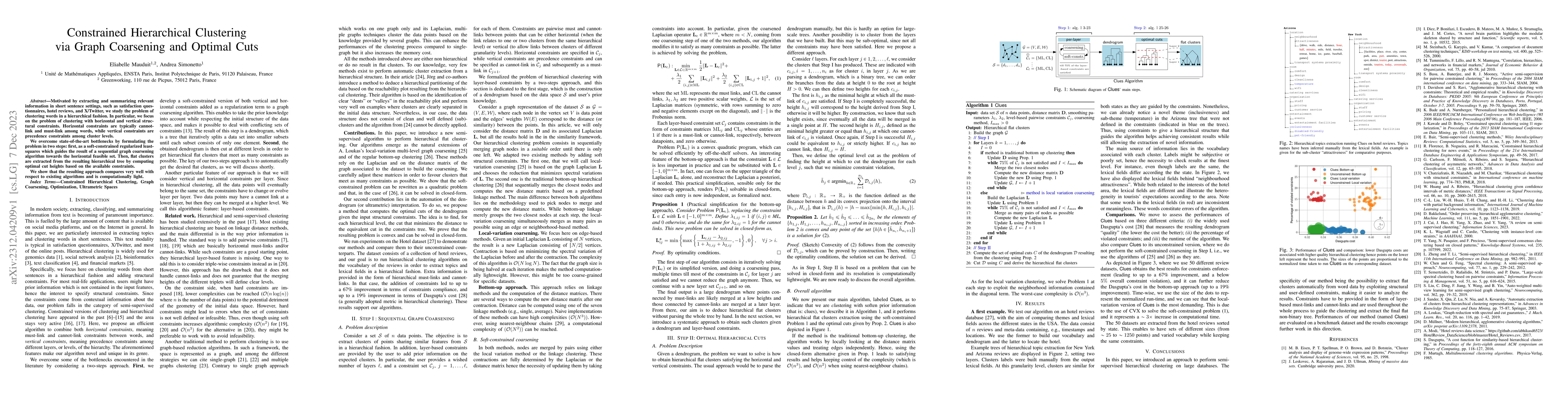 Thumbnail for Constrained Hierarchical Clustering via Graph Coarsening and Optimal
  Cuts